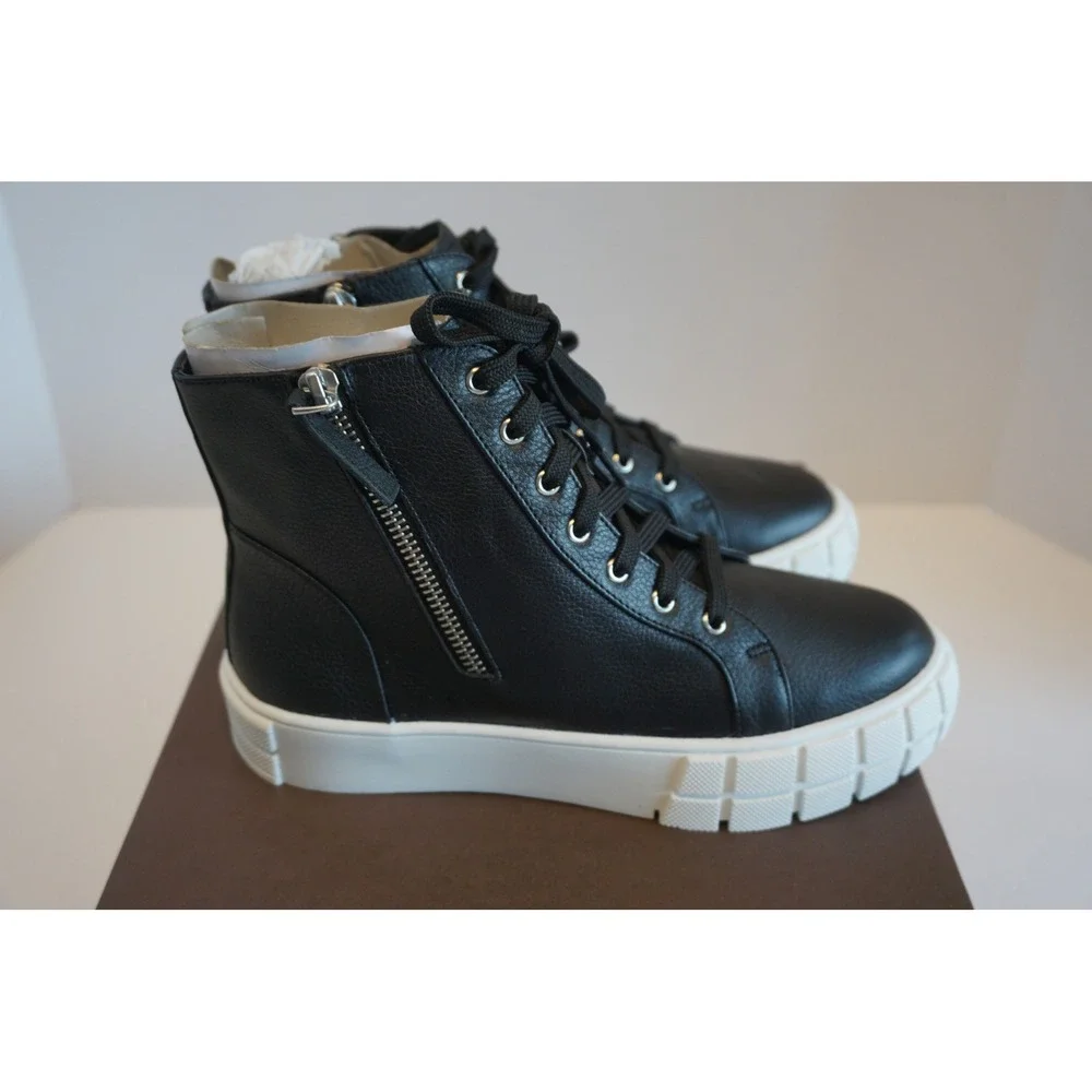 Linea Paolo Gio-L Black Tumbled Leather High Top Platform Sneakers Womens 6.5 M